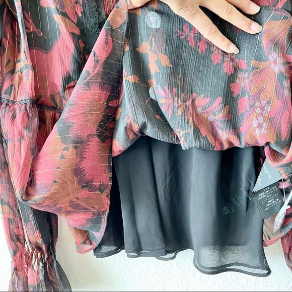 NWOT Coach Forest Floral Print Tea Rose Blouse in Dark Red Size 6 - Picture 5 of 9